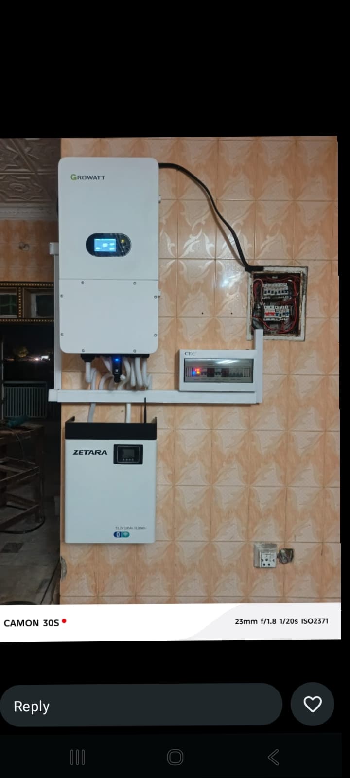 Solar inverter and battery wiring installation