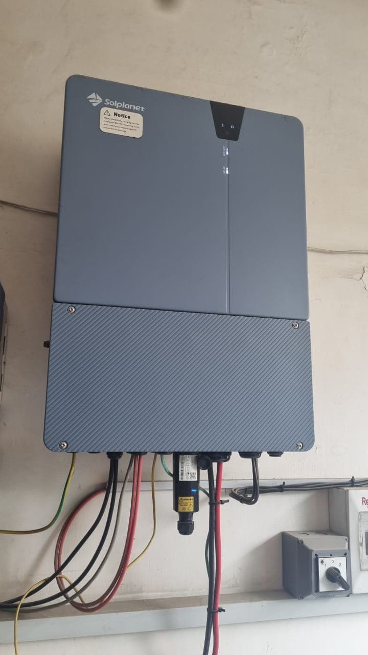 Solar inverter close up with connected wiring